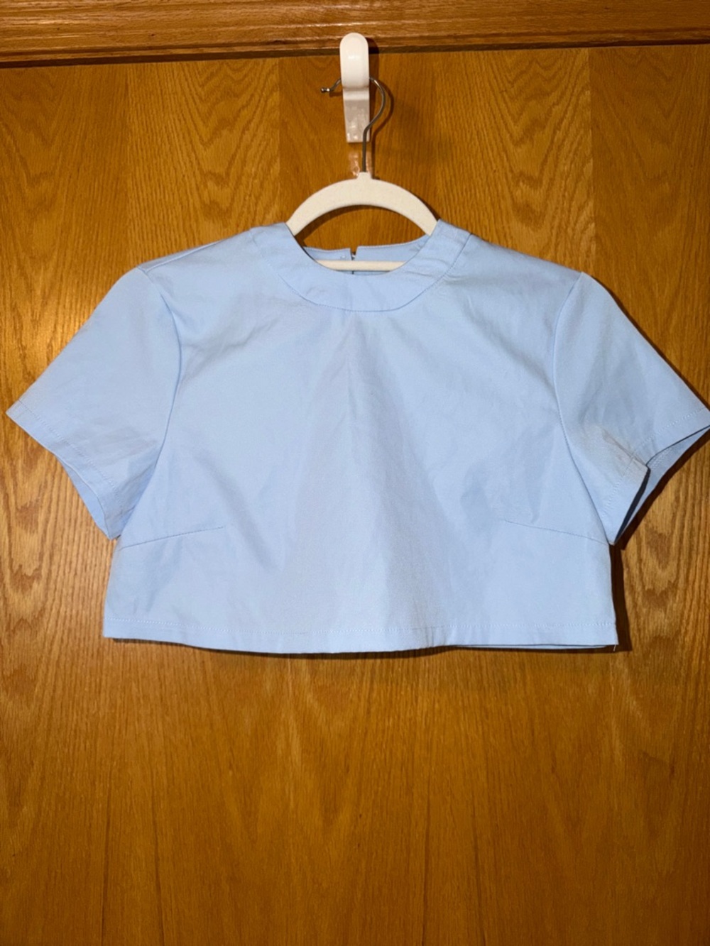 PLT Cropped Light Blue Short Sleeve Top